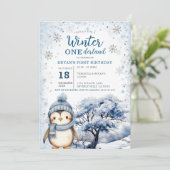 Penguin Winter Onederland Arctic Animals Birthday 招待状 (スタンド正面)