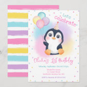 Penguin Winter Party Birthday 招待状 (正面/裏面)