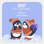 Penguin Winter Snow Birthday Baby Shower Cold スクエアシール (正面)