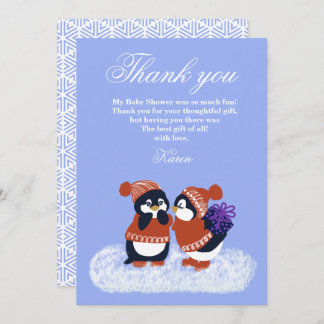 Penguin Winter Snow Birthday Baby Shower Thank you 招待状