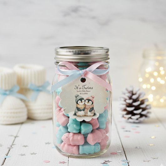 Penguin Winter Twins Baby Shower Boy Girl フェイバータグ