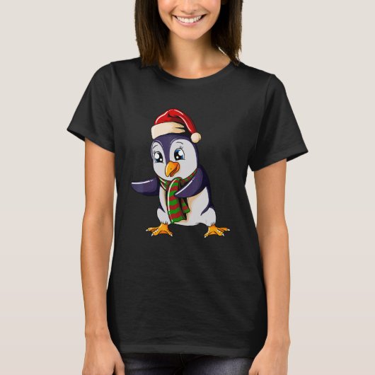 Penguin with Christmashat Floss Dance on Christmas Tシャツ (正面)