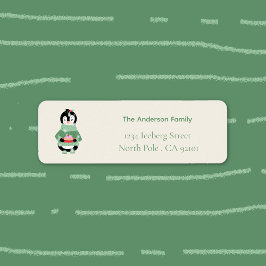 Penguin with Figgy Pudding Return Address Label ラベル