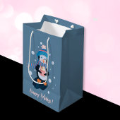 Penguin with Hot Cocoa Blue Holiday Gift Bag ミディアムペーパーバッグ