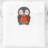 Penguin With Hot Cocoa – Cute Animal Sticker ラウンドシール (バッグ)