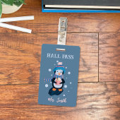Penguin with Hot Cocoa Winter Blue Hall Pass Badge バッジ