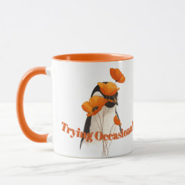 Penguin with Orange Poppy Flowers Botanical Art T- マグカップ