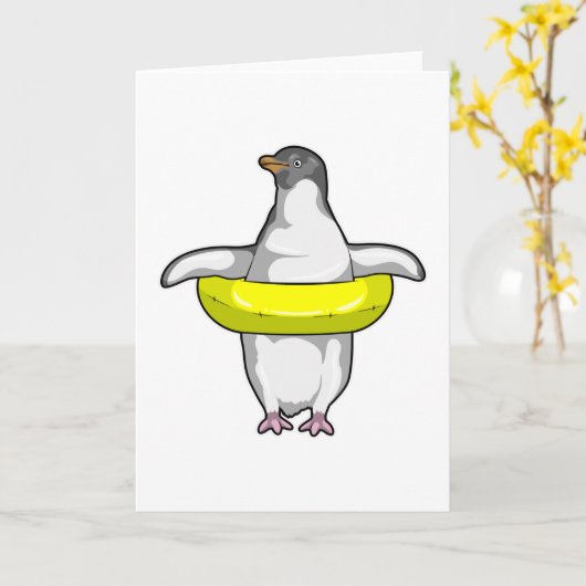 Penguin with Swim ring カード (黄色い花)