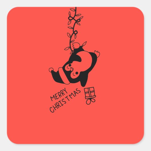 Penguine distributing christmas gifts スクエアシール (正面)