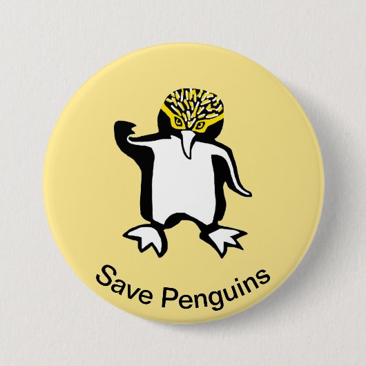 PENGUINS -救絶滅危惧動物グラフィック – 黄色 缶バッジ (正面)