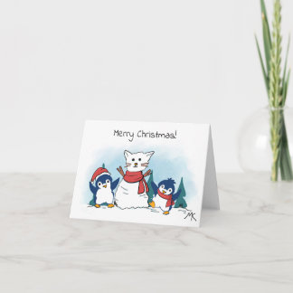 Penguins building a cat snowman winter シーズンカード