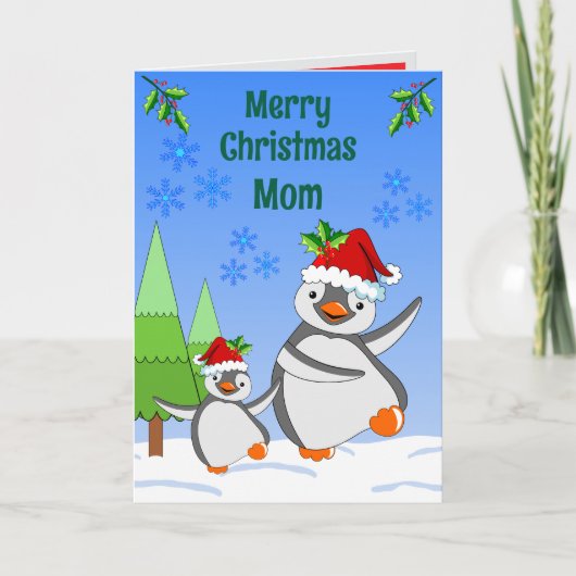Penguins Christmas Folded Greeting Card カード (正面)