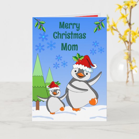 Penguins Christmas Folded Greeting Card カード (黄色い花)