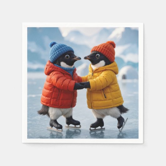 Penguins Ice Skating  スタンダードカクテルナプキン (正面)