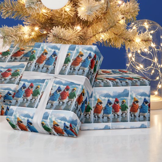 Penguins Ice Skating On an Arctic Lake ラッピングペーパー (クリスマス)