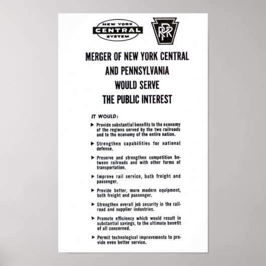 Penn Central Railroad Merger 1968 Poster ポスター (正面)