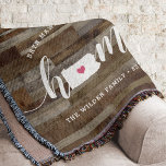Pennsylvania Home State Personalized Wood Look スローブランケット<br><div class="desc">Show some home state pride with this cute rustic faux wood plank throw blanket featuring "home" in white calligraphy script lettering with a silhouette map of the state of Pennsylvania standing in for the letter "O." A pink heart illustration inside the state map completes the design; you can change the...</div>