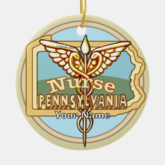 Pennsylvania Nurse Caduceus セラミックオーナメント (正面)