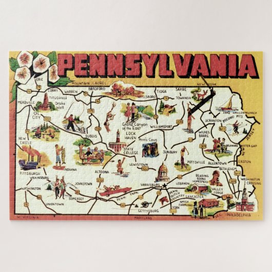  Pennsylvania Postcard Map Puzzle ジグソーパズル (横)