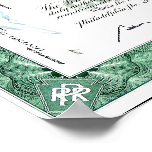 Pennsylvania Railroad CUSTOM Stock Certificate Pos ポスター (角)