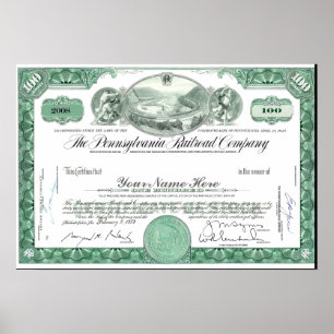 Pennsylvania Railroad CUSTOM Stock Certificate Pos ポスター