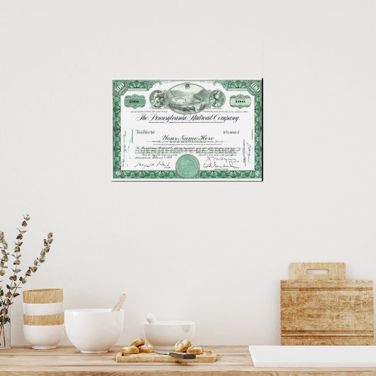Pennsylvania Railroad CUSTOM Stock Certificate Pos ポスター (キッチン)