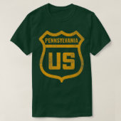 Pennsylvania - US highway distressed weathered loo Tシャツ (デザイン正面)