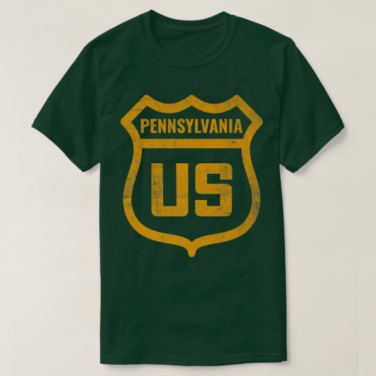 Pennsylvania - US highway distressed weathered loo Tシャツ (デザイン正面)