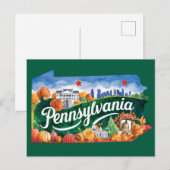 Pennsylvania USA State Shaped Vintage ポストカード (正面/裏面)