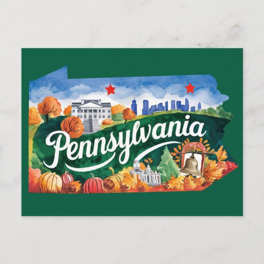 Pennsylvania USA State Shaped Vintage ポストカード (正面)