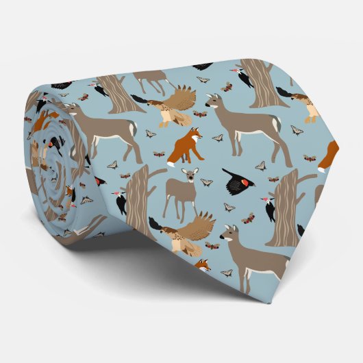 Pennsylvania Wildlife Deer, Fox, Birds Patterned ネクタイ (ロール)