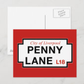 Penny Lane, Liverpool, UK通りサイン ポストカード (正面/裏面)