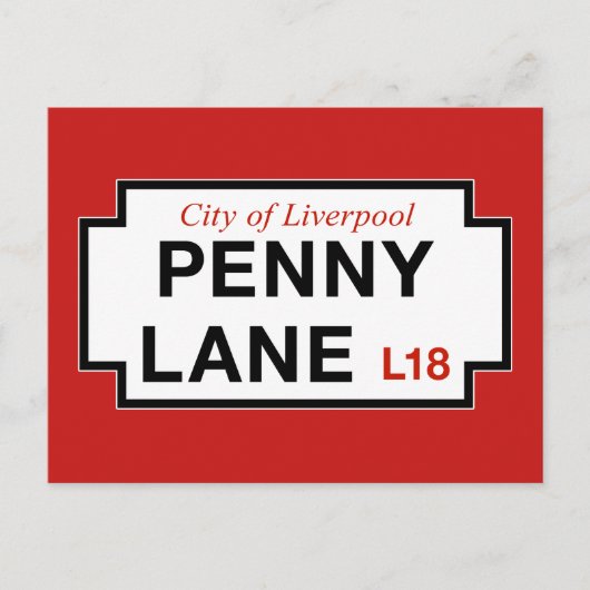 Penny Lane, Liverpool, UK通りサイン ポストカード (正面)