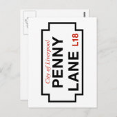 Penny Lane, Liverpool, UK通りサイン ポストカード (正面/裏面)
