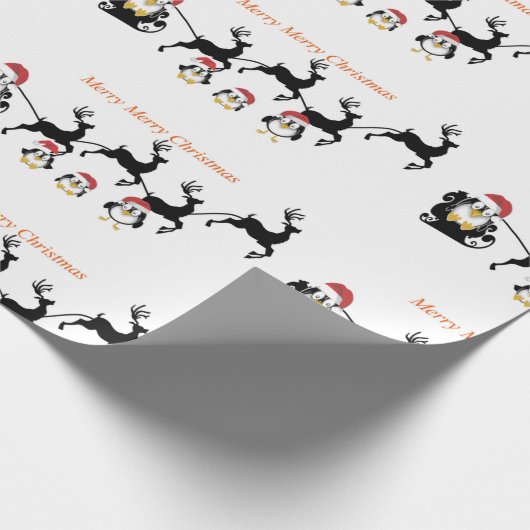 Penquinのかわいい漫画、そりのシカの包装紙 ラッピングペーパー (角)
