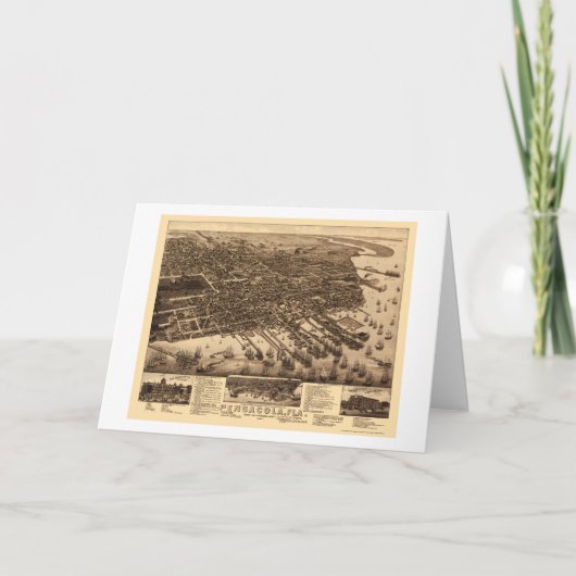 PensacolaのFLのパノラマ式の地図- 1885年 カード (正面)