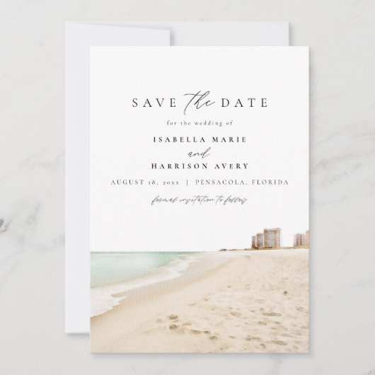 PENSACOLAフロリダ水の色のビーチ日付を保存 招待状 (正面)