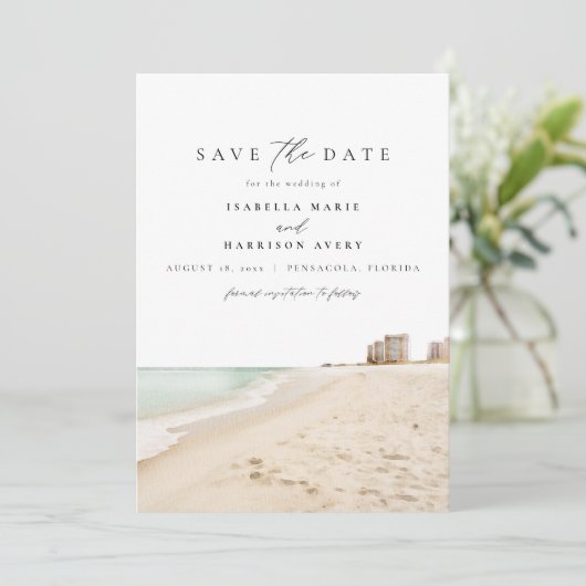 PENSACOLAフロリダ水の色のビーチ日付を保存 招待状 (スタンド正面)