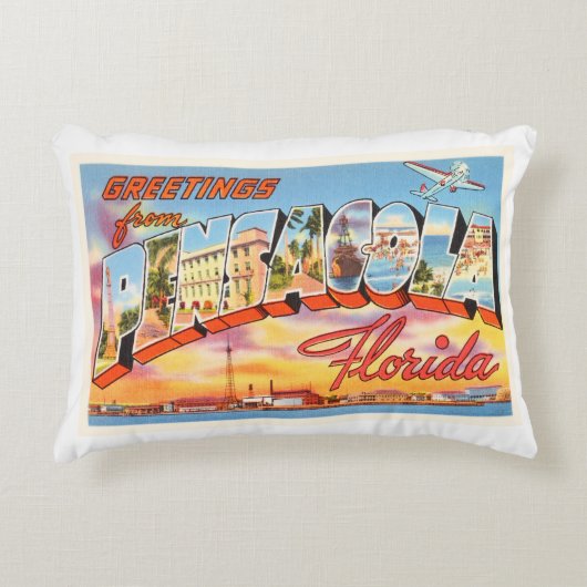 PensacolaフロリダFLの古いヴィンテージ旅行記念品 アクセントクッション (正面)