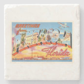 PensacolaフロリダFLの古いヴィンテージ旅行記念品 ストーンコースター (正面)