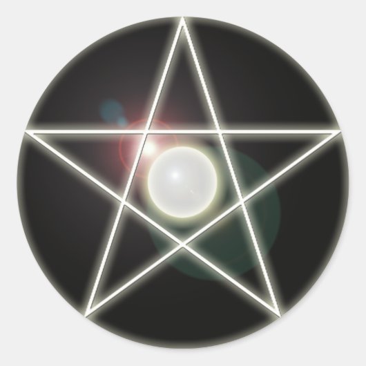 Pentagram 白熱［赤熱］光を放つ 2ステッカー ラウンドシール (正面)