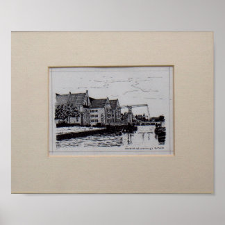 Pentekening Zwolle Oversticht met Pelserbrugje ポスター