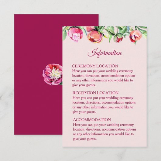 Peoniesかわいらしの情報結婚カード エンクロージャーカード (正面/裏面)