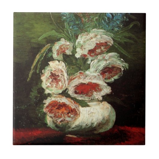 Peoniesの花瓶by Vincent vanゴッホ タイル (正面)