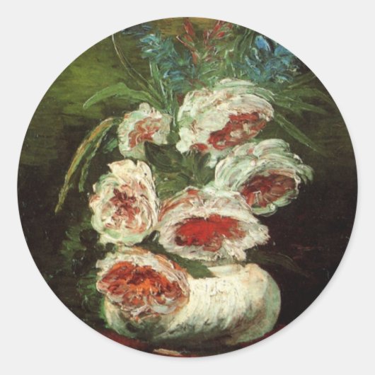 Peoniesの花瓶by Vincent vanゴッホ ラウンドシール (正面)