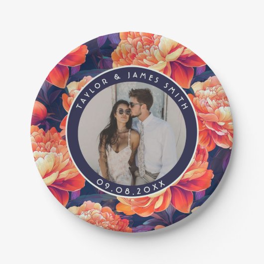 Peoniesクールプレートの後結婚のパーティー ペーパープレート (正面)