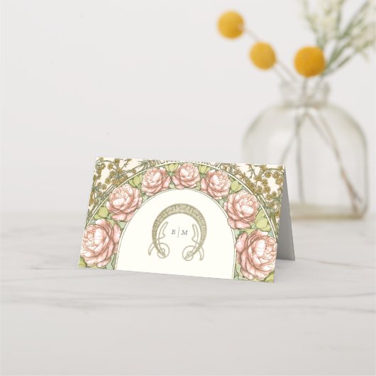 Peoniesネームカー結婚ドのテーブルヴィンテージ プレイスカード (裏面)