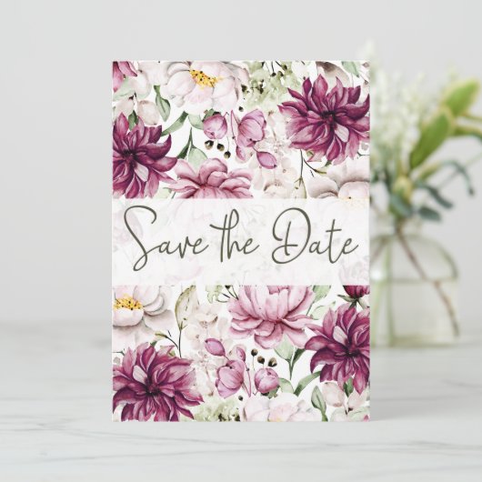 Peoniesピンクブルゴーニュフローラ日付を保存 セーブザデート (スタンド正面)