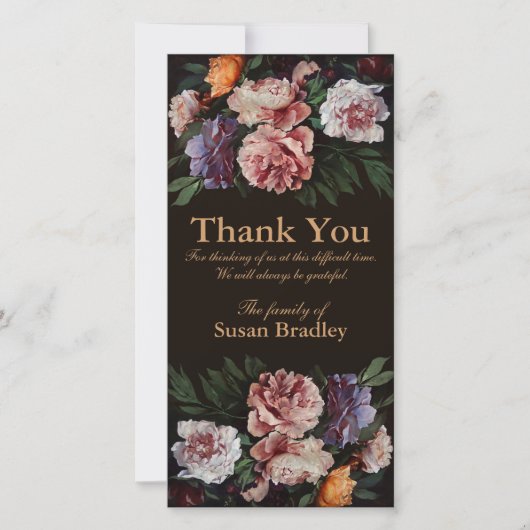 Peonies絵画の3悔やみや弔慰ありがとうフォトカード サンキューカード (正面)