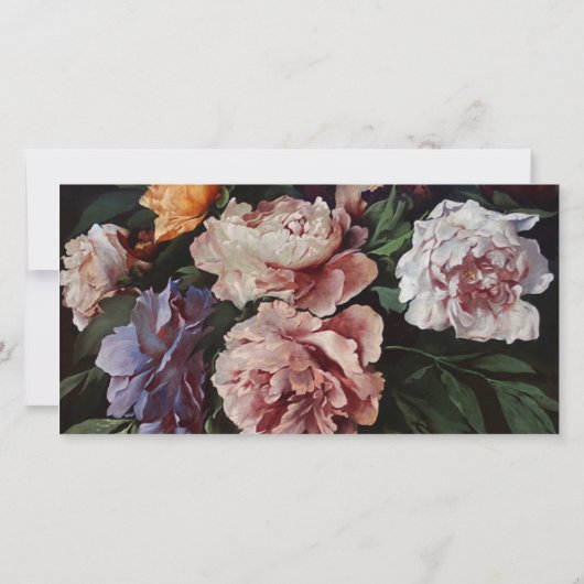 Peonies絵画の3悔やみや弔慰ありがとうフォトカード サンキューカード (裏面)